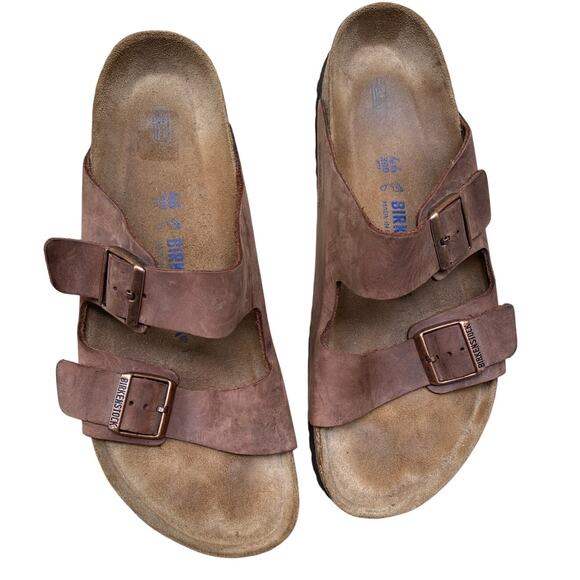 Birkenstock Men's Arizona Sandal EU 46 US 13 Brown Leather Slide Double Strap - Picture 11 of 13